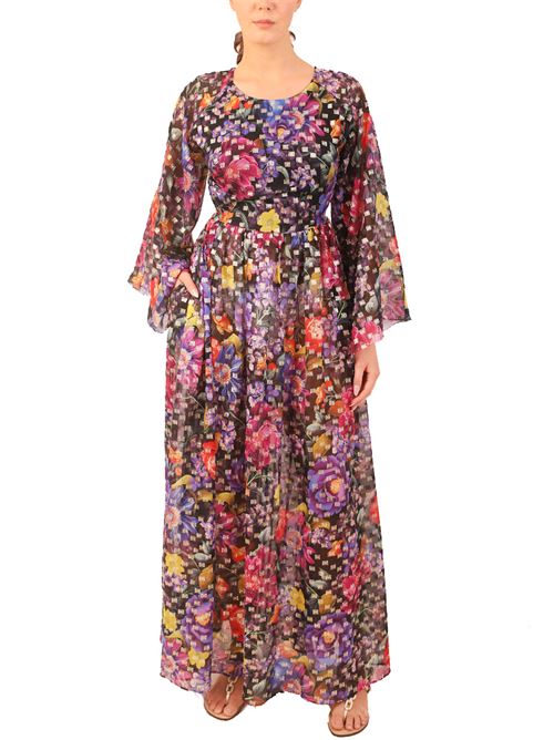 Vestito elegante in seta lamè a fiori Laboratorio Capri | MOONSTONENERO